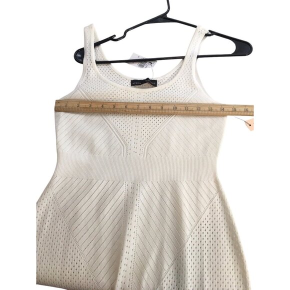 90s Sleeveless Maxi Dress Women Medium Ivory White Open Knit Party Resort Club - Picture 10 of 16